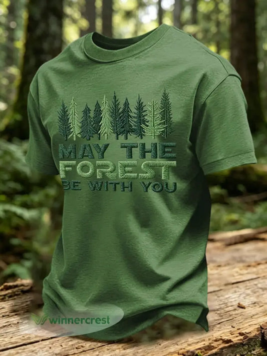 Men’s May The Forest Be With You Print T-Shirt - Green / S