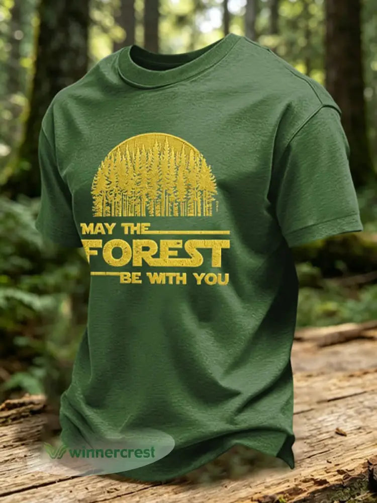 Men’s May The Forest Be With You Print T-Shirt - Green / S