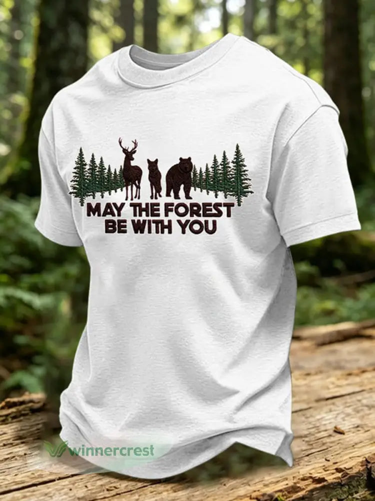 Men’s May The Forest Be With You Print T-Shirt - White / S