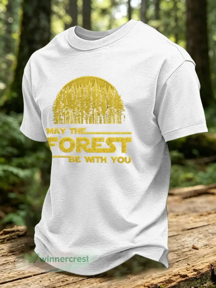 Men’s May The Forest Be With You Print T-Shirt - White / S