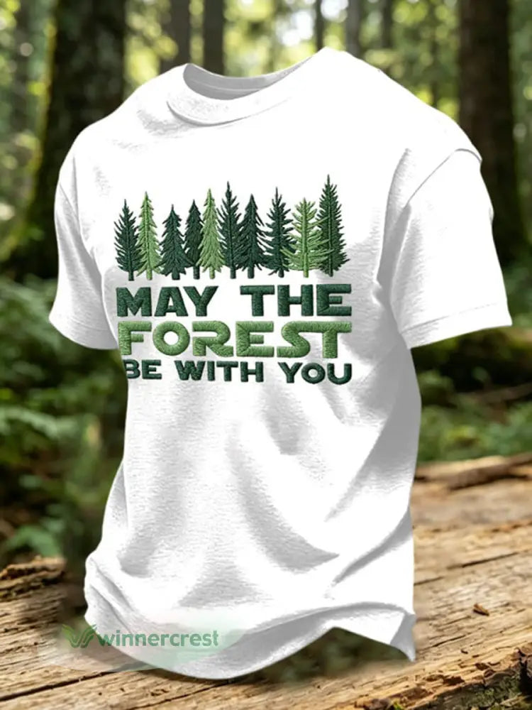 Men’s May The Forest Be With You Print T-Shirt - White / S