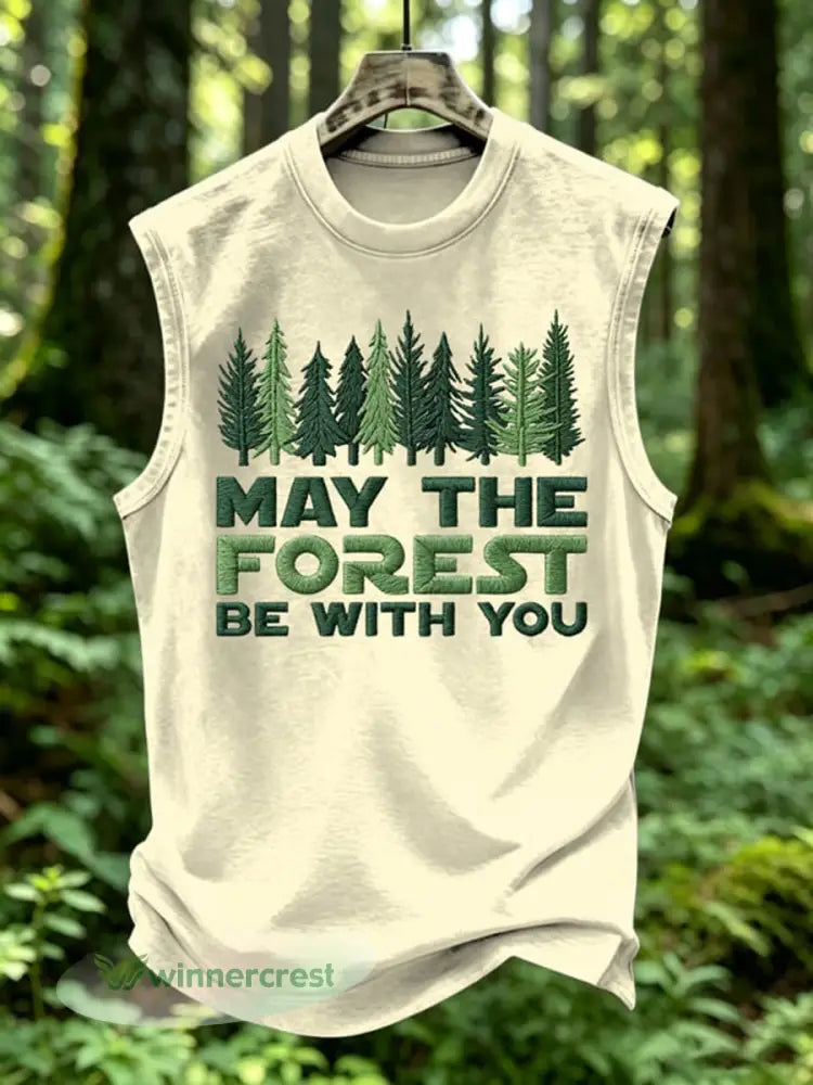 Men’s May The Forest Be With You Print Vest Top - Apricot / S