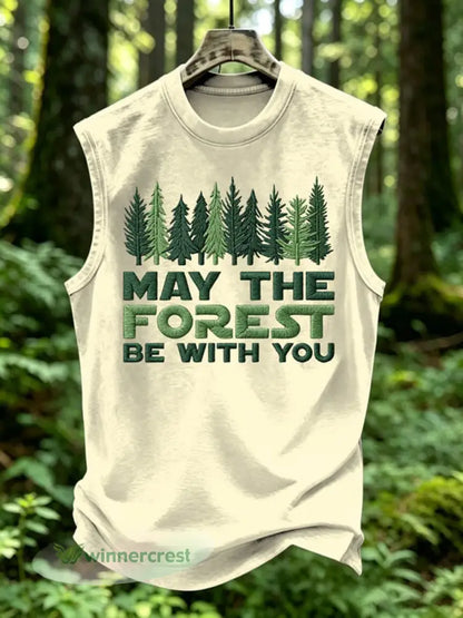 Men’s May The Forest Be With You Print Vest Top - Apricot / S