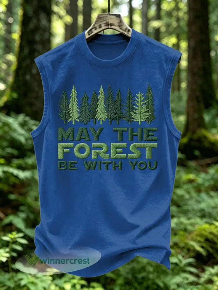 Men’s May The Forest Be With You Print Vest Top - Blue / S