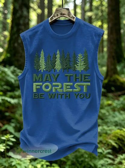 Men’s May The Forest Be With You Print Vest Top - Blue / S