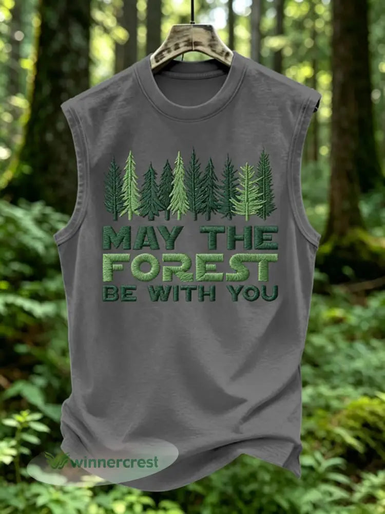 Men’s May The Forest Be With You Print Vest Top - Dark Gray / S