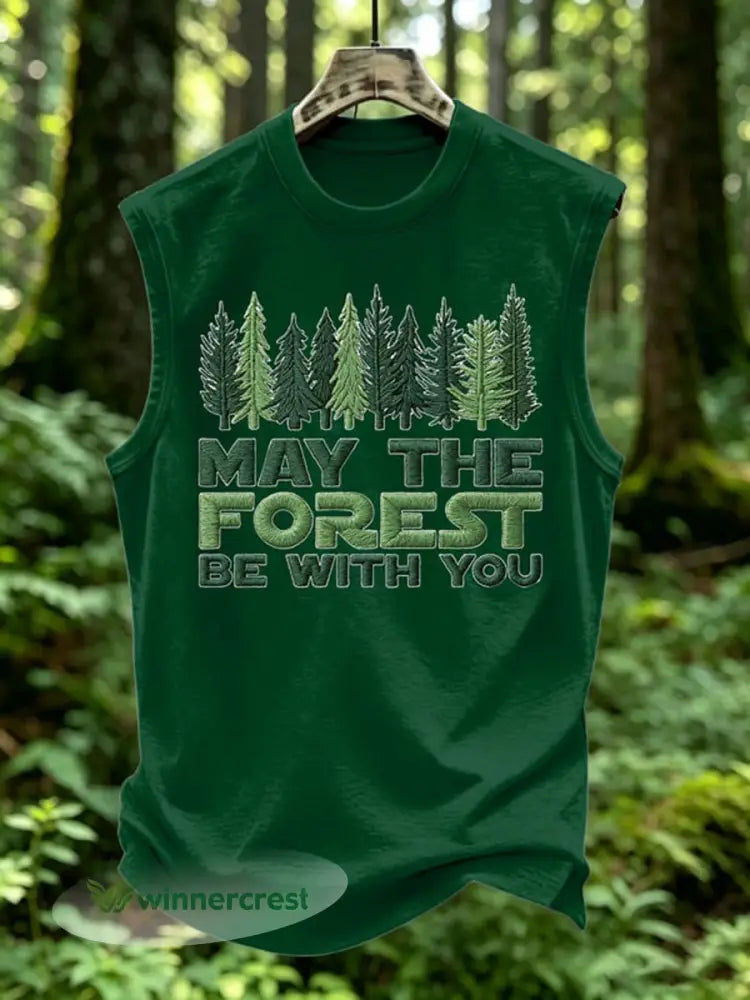 Men’s May The Forest Be With You Print Vest Top - Green / S
