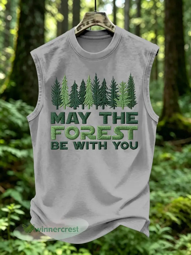 Men’s May The Forest Be With You Print Vest Top - Light Gray / S