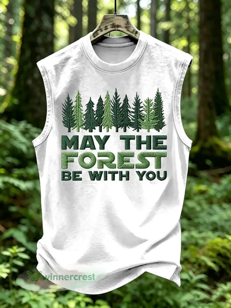Men’s May The Forest Be With You Print Vest Top - White / S
