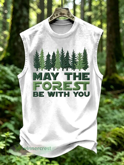 Men’s May The Forest Be With You Print Vest Top - White / S