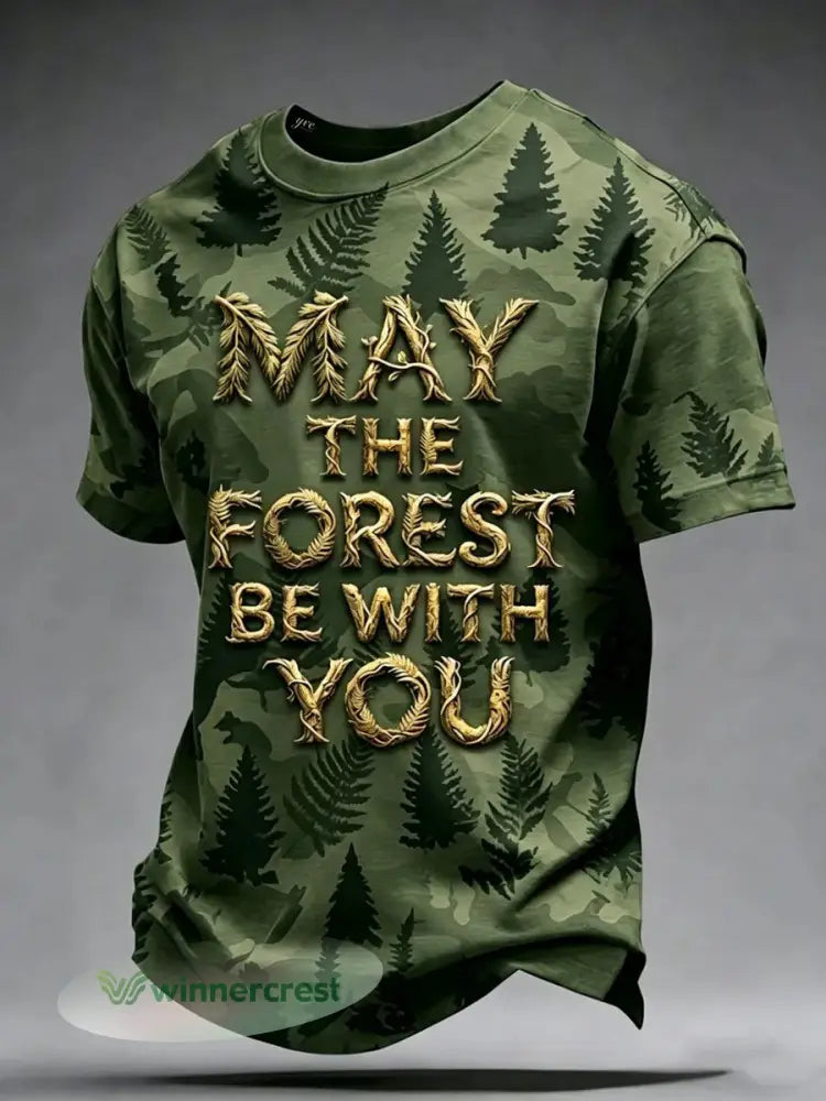 Men’s May The Forest Be With You Printed Casual T-Shirt - As picture / S