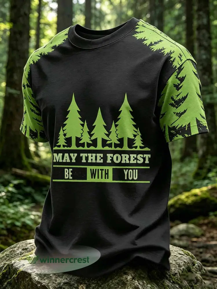 Men’s ’May The Forest Be With You’ Printed Casual T-Shirt - As picture / S