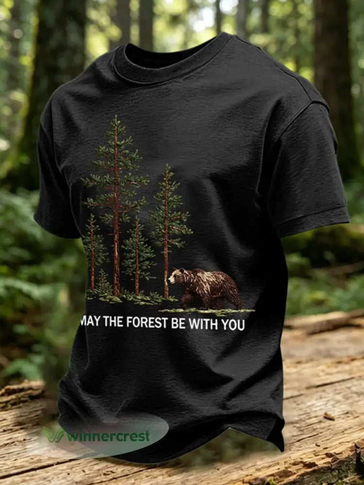 Men’s May The Forest Be With You Printed Casual T-Shirt - Black / S