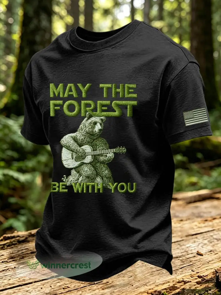 Men’s May The Forest Be With You Printed Casual T-Shirt - Black / S