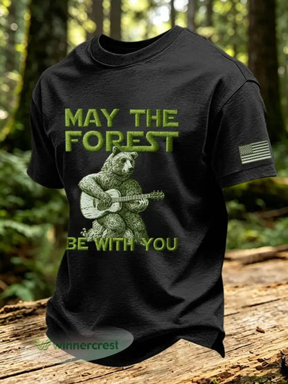 Men’s May The Forest Be With You Printed Casual T-Shirt - Black / S