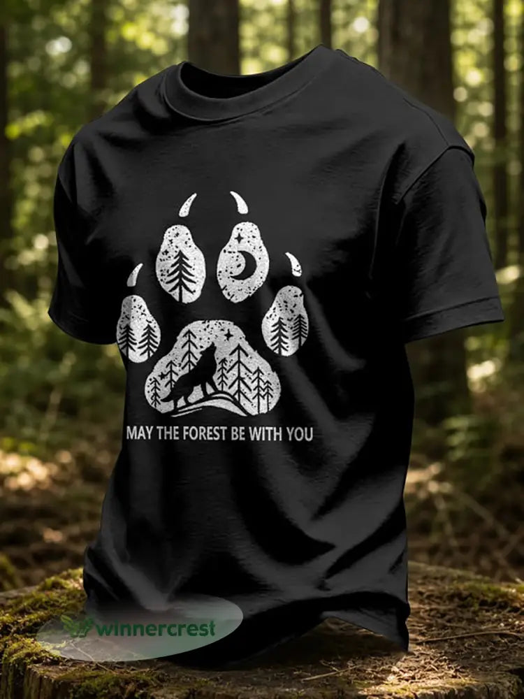 Men’s May The Forest Be With You Printed Casual T-Shirt - Black / S