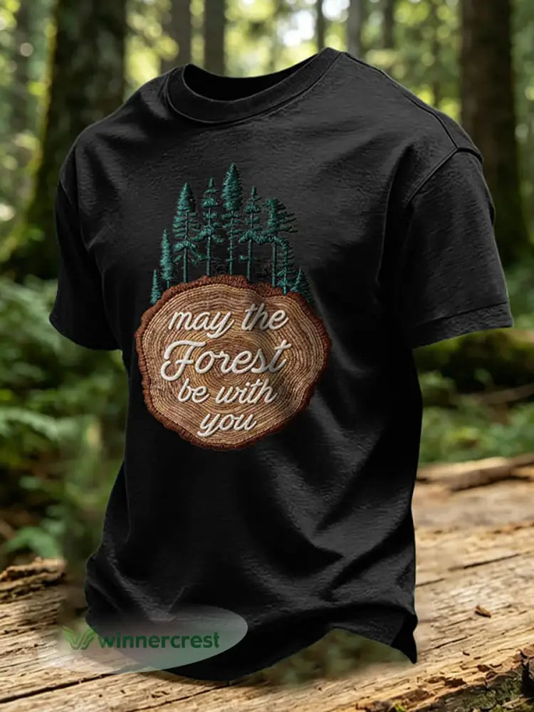 Men’s May The Forest Be With You Printed Casual T-Shirt - Black / S