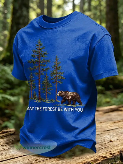 Men’s May The Forest Be With You Printed Casual T-Shirt - Blue / S