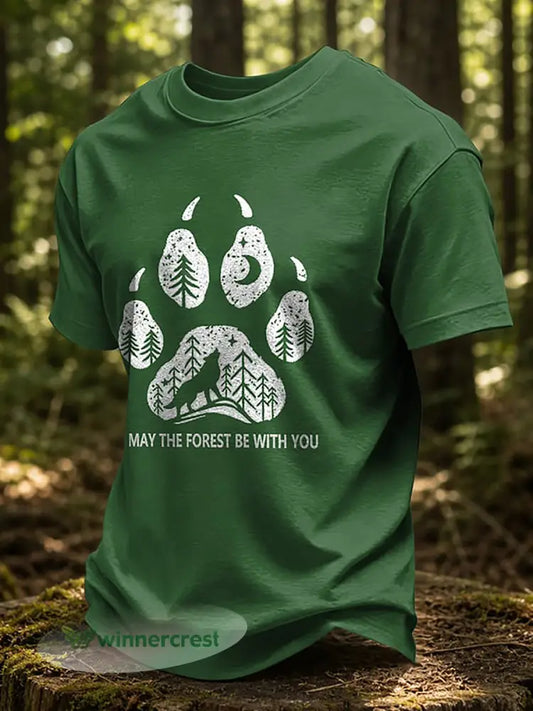 Men’s May The Forest Be With You Printed Casual T-Shirt - Green / S
