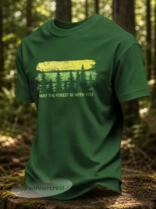 Men’s May The Forest Be With You Printed Casual T-Shirt - Green / S