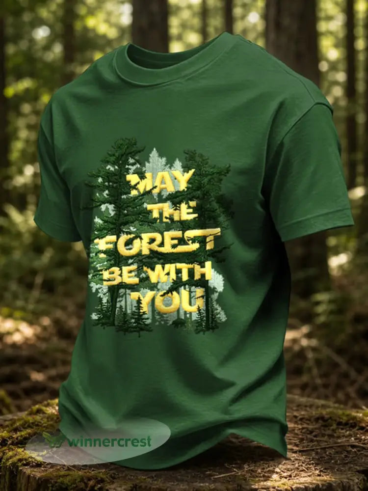 Men’s May The Forest Be With You Printed Casual T-Shirt - Green / S