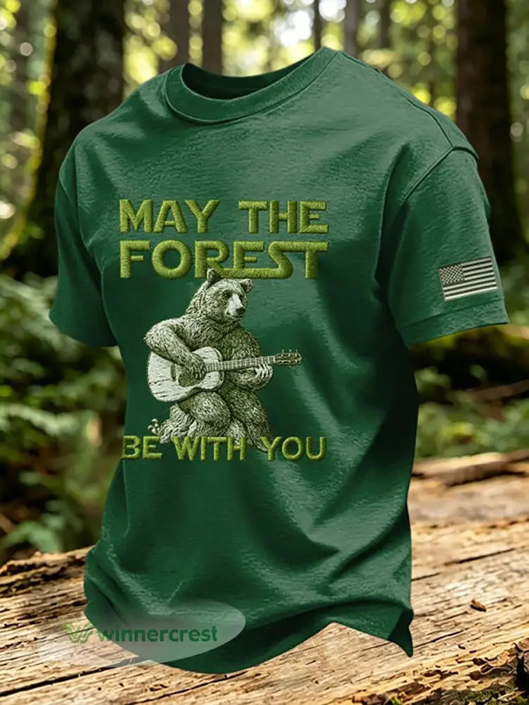 Men’s May The Forest Be With You Printed Casual T-Shirt - Green / S