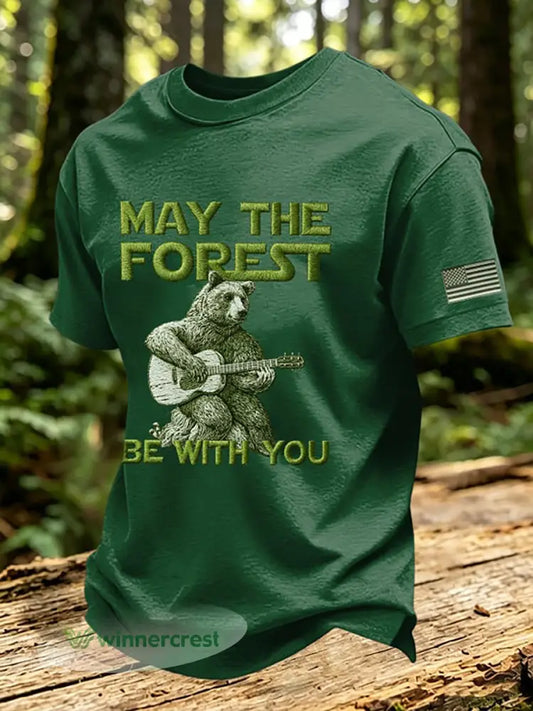 Men’s May The Forest Be With You Printed Casual T-Shirt - Green / S