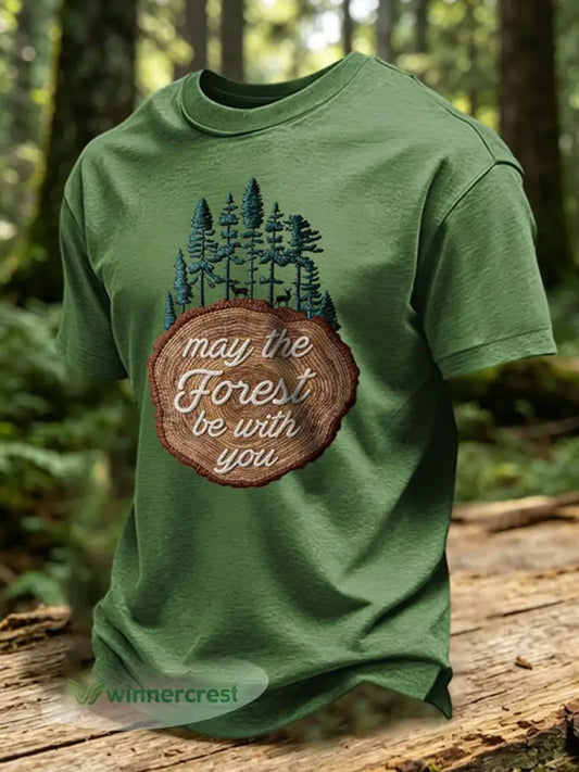 Men’s May The Forest Be With You Printed Casual T-Shirt - Green / S
