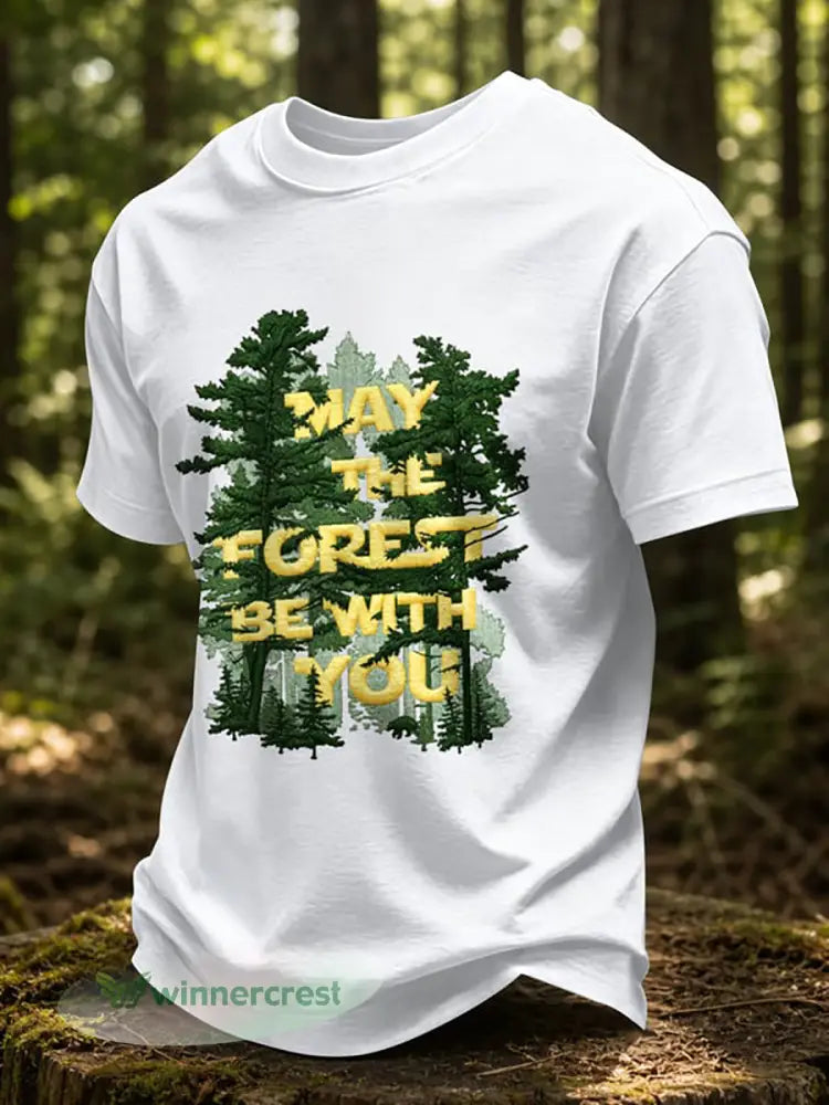 Men’s May The Forest Be With You Printed Casual T-Shirt - White / S