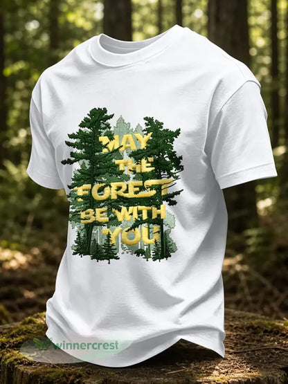 Men’s May The Forest Be With You Printed Casual T-Shirt - White / S