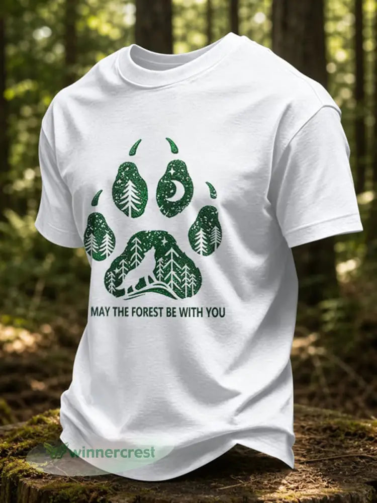 Men’s May The Forest Be With You Printed Casual T-Shirt - White / S