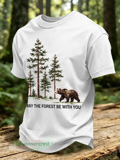 Men’s May The Forest Be With You Printed Casual T-Shirt - White / S