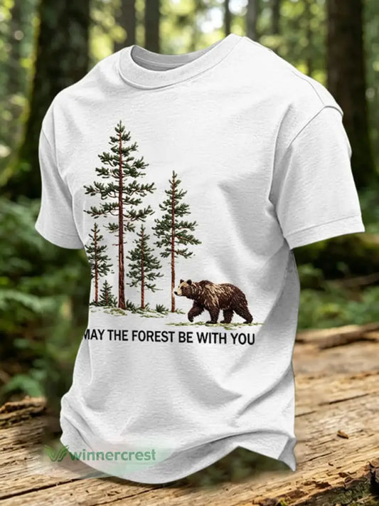 Men’s May The Forest Be With You Printed Casual T-Shirt - White / S