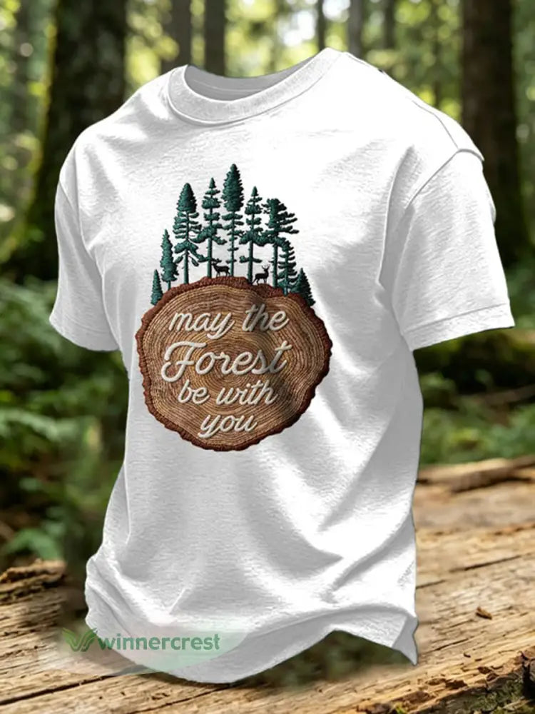 Men’s May The Forest Be With You Printed Casual T-Shirt - White / S
