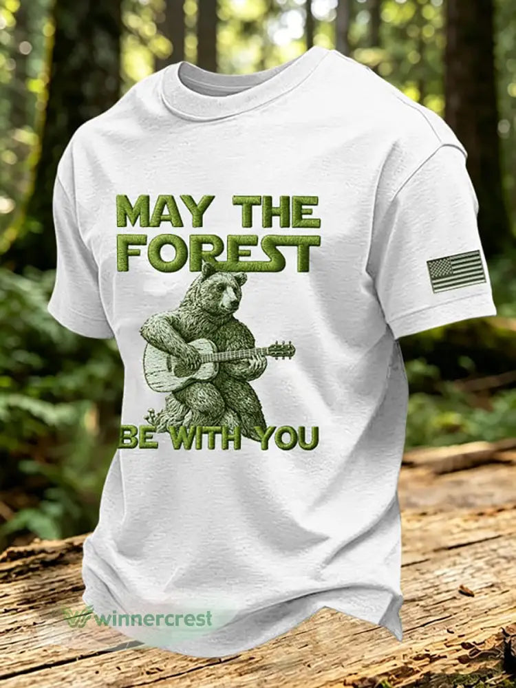 Men’s May The Forest Be With You Printed Casual T-Shirt - White / S