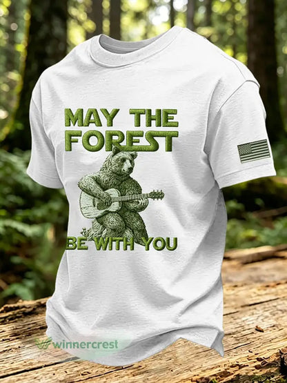Men’s May The Forest Be With You Printed Casual T-Shirt - White / S