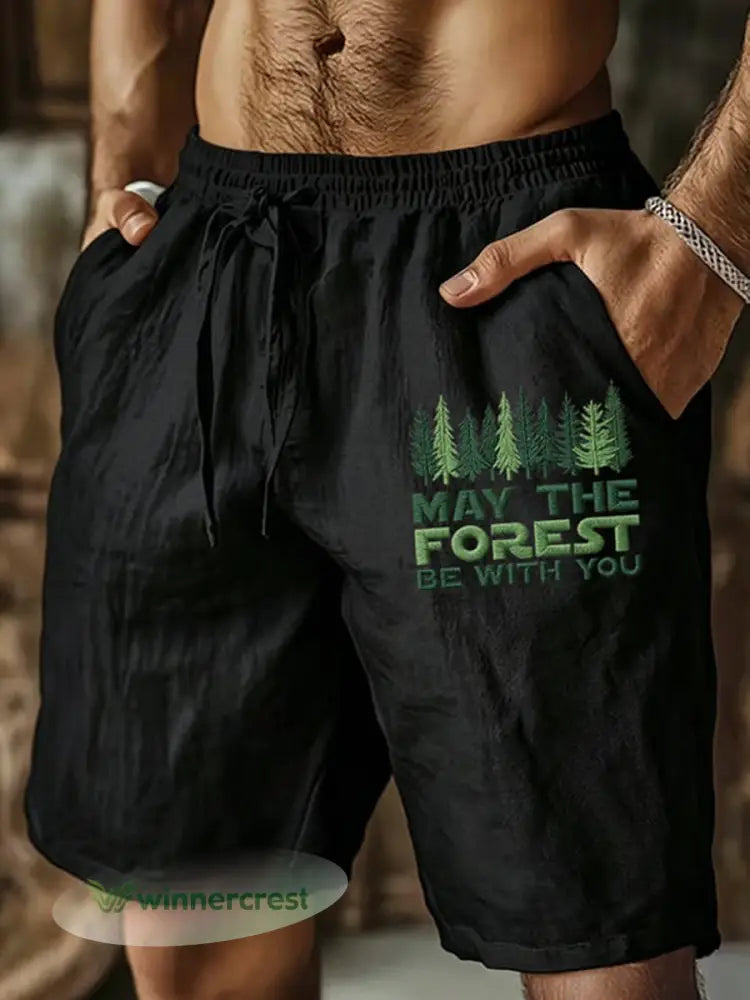 Men’s May The Forest Be With You Printed Shorts - Black / S