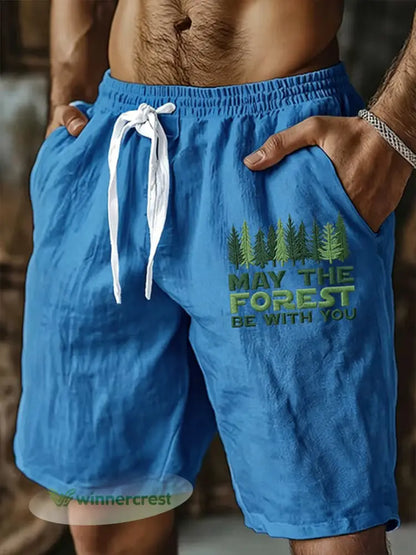 Men’s May The Forest Be With You Printed Shorts - Blue / S
