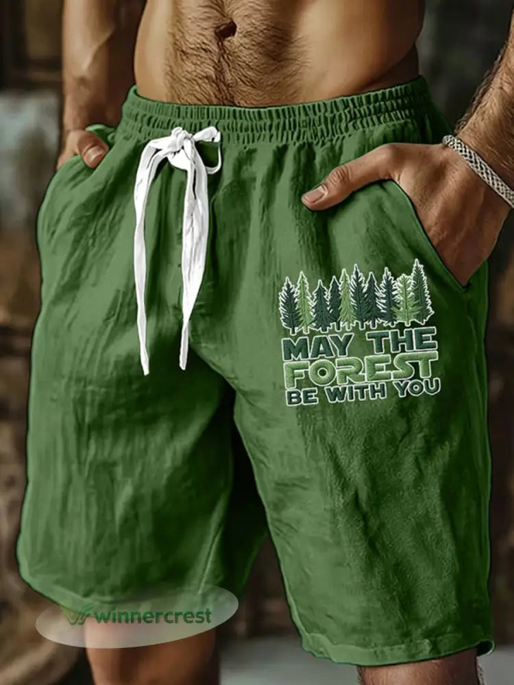 Men’s May The Forest Be With You Printed Shorts - Green / S