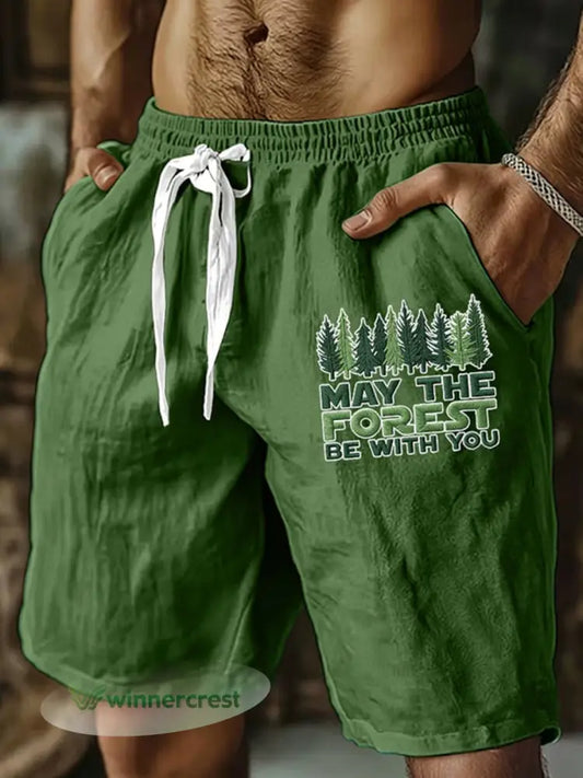 Men’s May The Forest Be With You Printed Shorts - Green / S