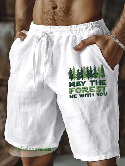 Men’s May The Forest Be With You Printed Shorts - White / S