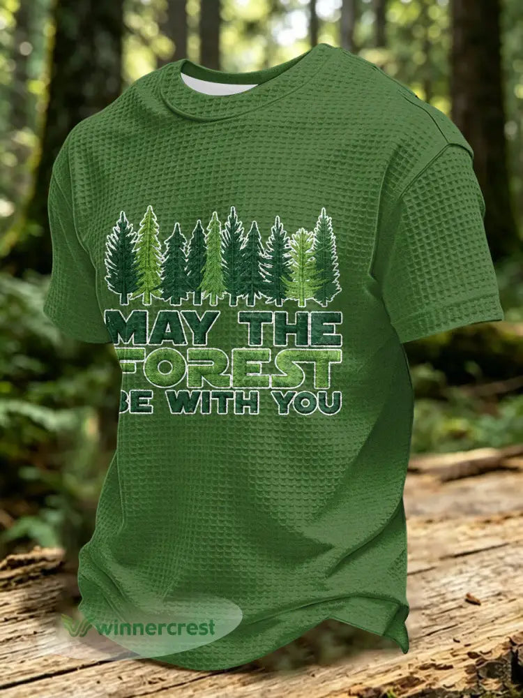 Men’s May The Forest Be With You Printed Waffle T-Shirt - Green / S