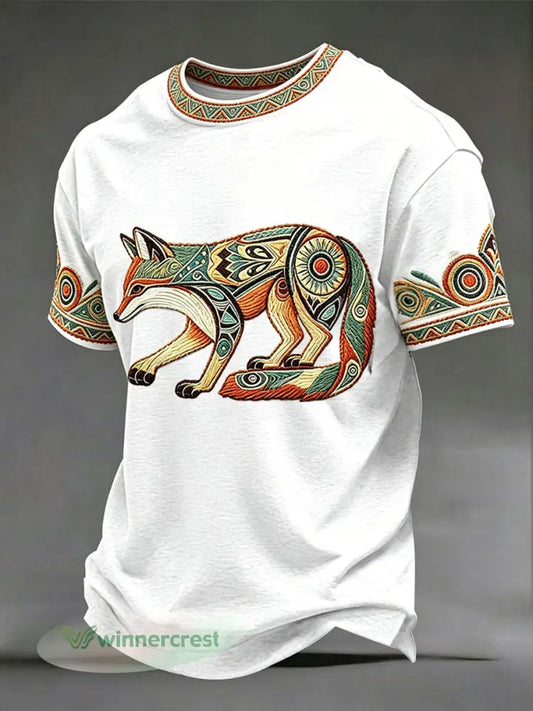 Men’s Native Wolf Art Print T-Shirts - White / S
