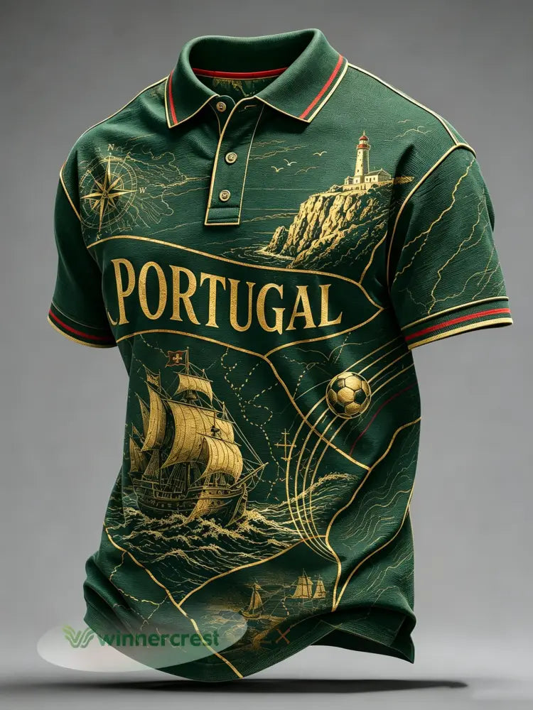 Men’s Portugal Football Match Torcer-Themed Art Print Polo de manga curta - A / S