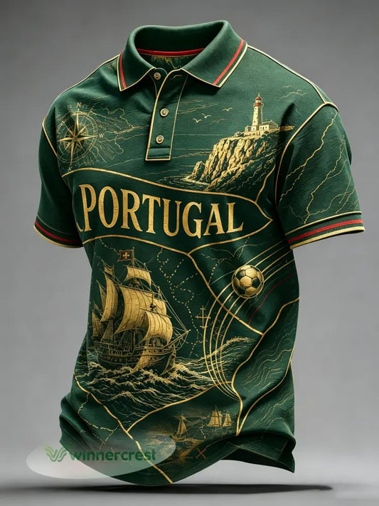 Men’s Portugal Football Match Torcer-Themed Art Print Polo de manga curta - A / S