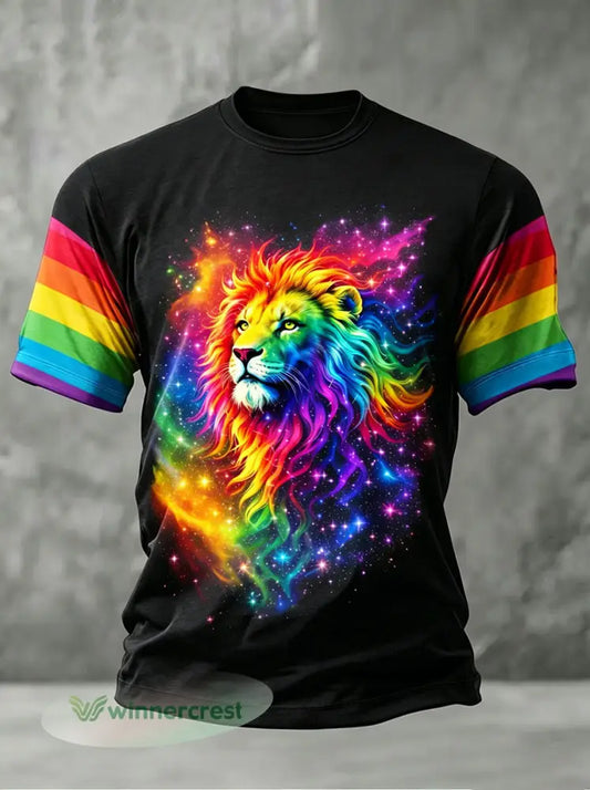 Men’s Rainbow Lion Art Print Casual T-Shirt - As picture / S