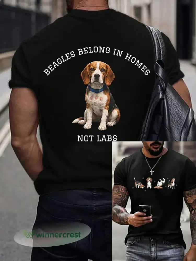 Men’s Save The Beagles Print Round Neck T-shirt - Black / S