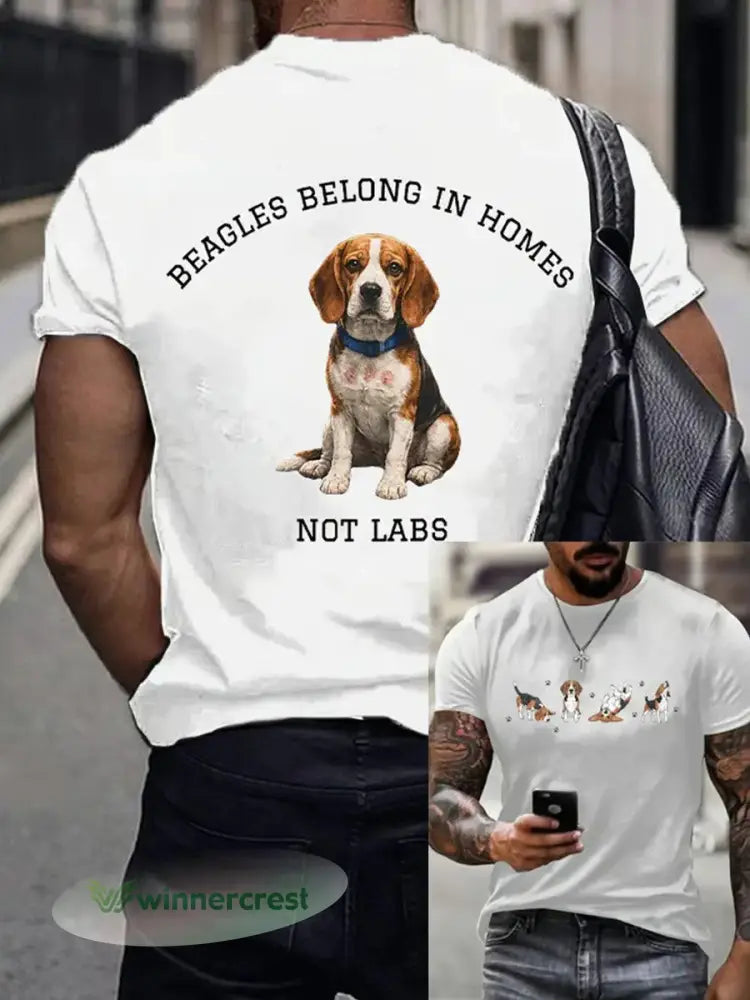 Men’s Save The Beagles Print Round Neck T-shirt - White / S