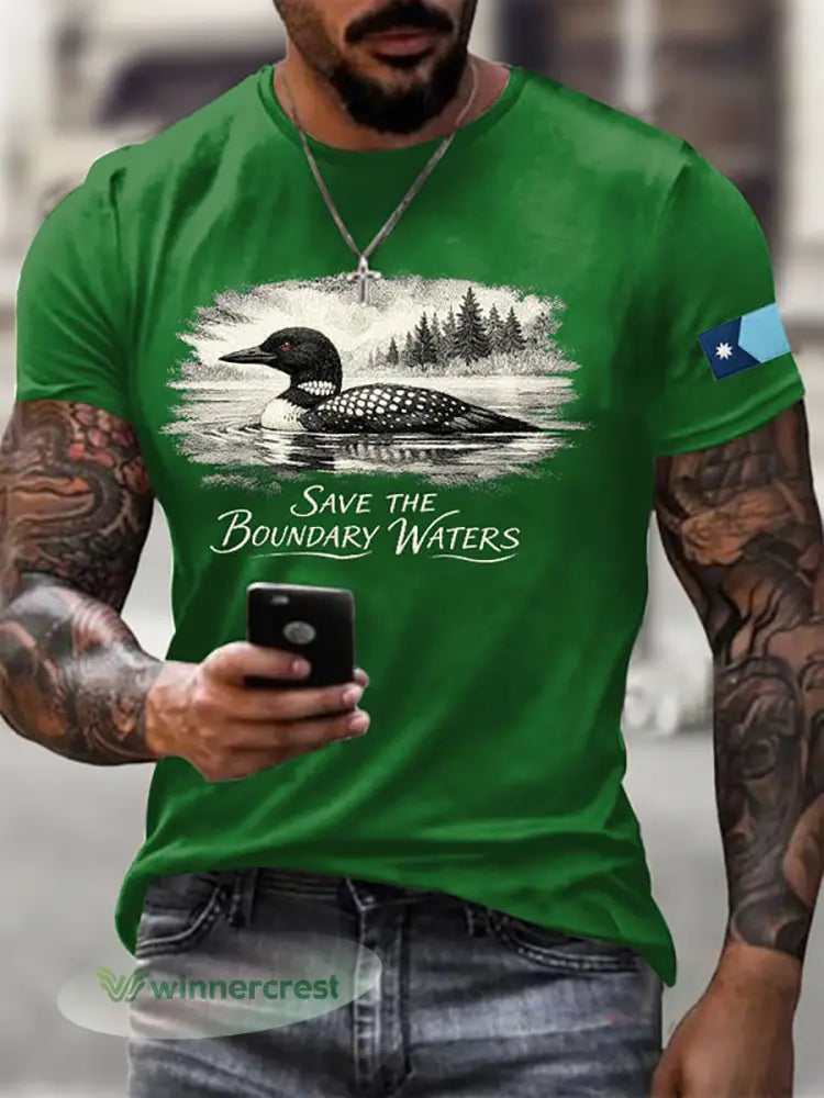 Men’s Save The Boundary Waters Print T-shirt - Green / S