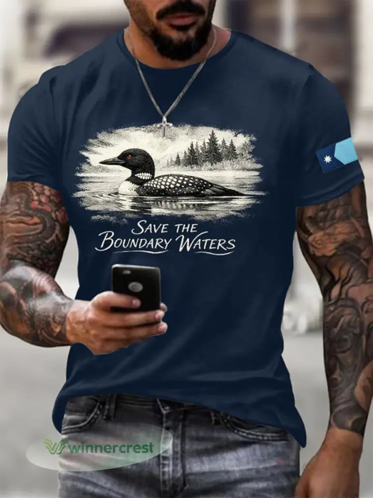 Men’s Save The Boundary Waters Print T-shirt - Navy Blue / S